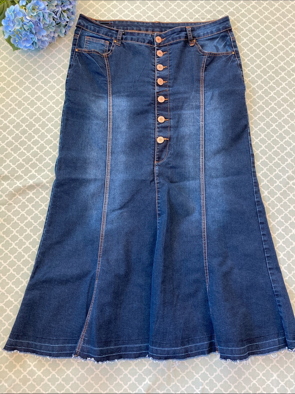 Be Girl Dark Denim Metmaid Raw Hem Front Button Detail Maxi XL